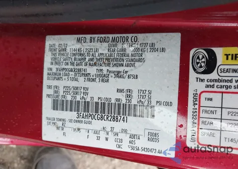 2012 Ford Fusion Sel from USA, damaged, VIN 3FAHP0CG8CR288741